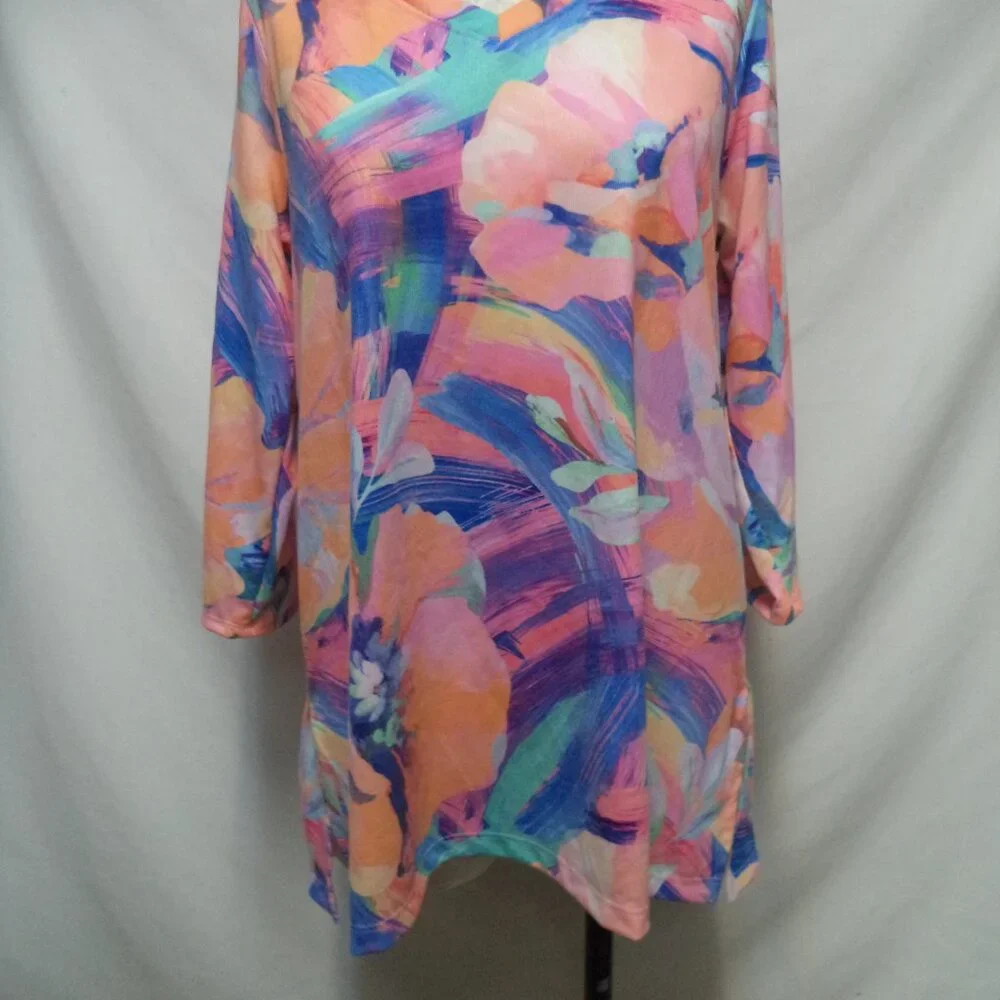 Soft Surroundings Felisa knit Floral tunic top blouse V-neck Size Sz Large Lg L - Picture 2 of 13